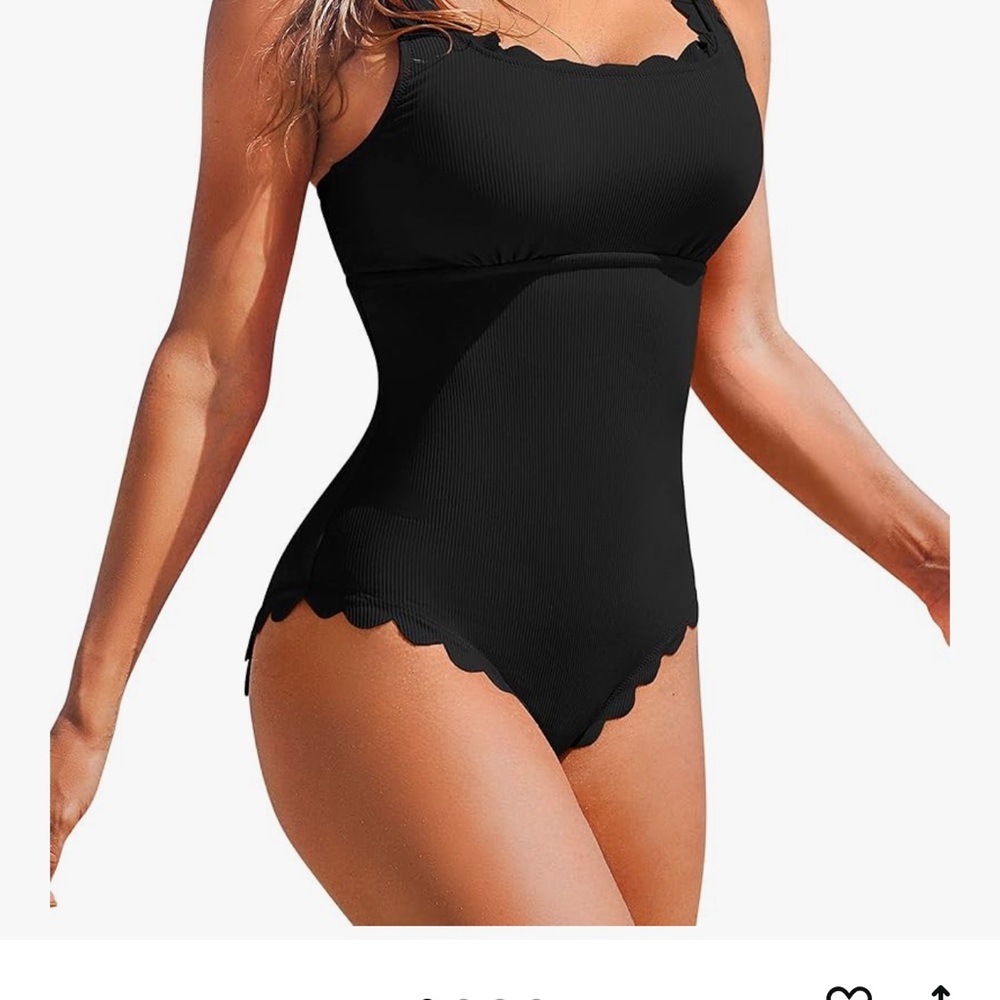 Charmo Black Scalloped One Piece Swimsuit